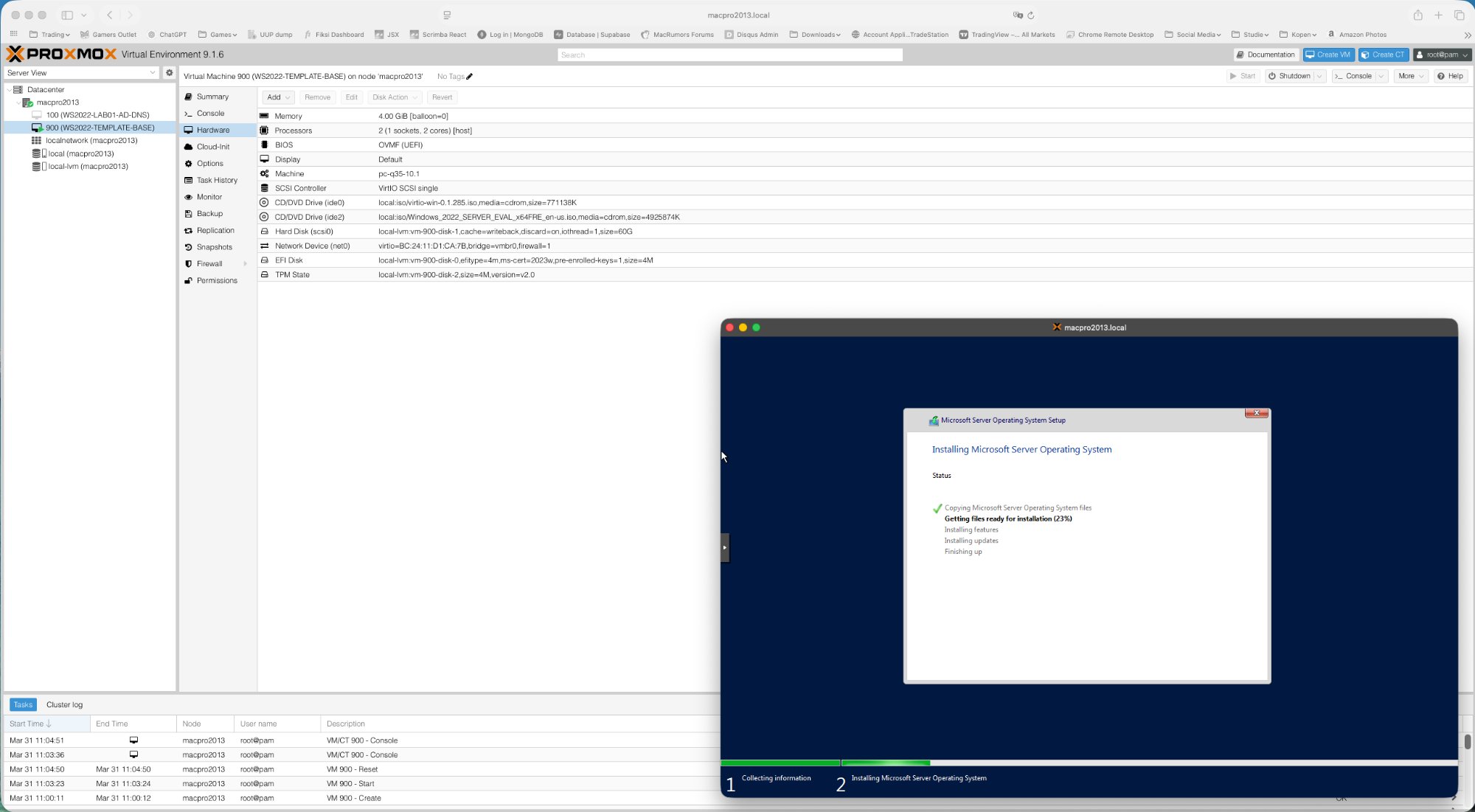 Windows Server 2022 installatie bezig