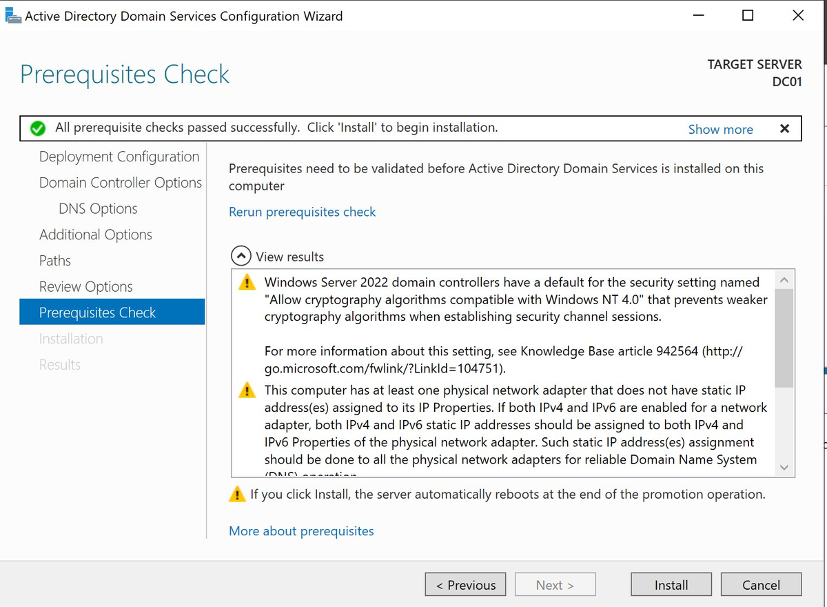 Prerequisites Check — geslaagd